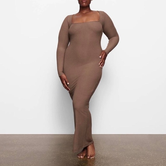 Skims viral mocha mousse brown oxide Soft Lounge Long Sleeve maxi dress - 2X - Picture 1 of 4